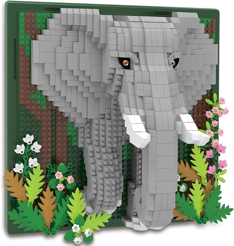 Elephant Animal 3D Wall Art Micro Mini Building Blocks Set, Unique Home Wall Decor or Table Display, No Compatible with Lego, Ideal Gift Toy for Adults & Teens 14+ (1365 PCS)