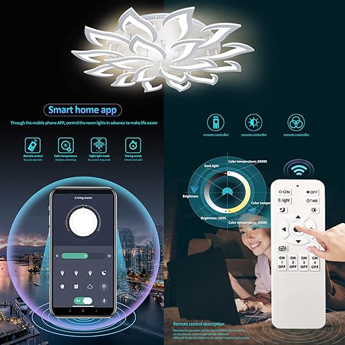 Miniatura 4 de Lámpara de techo regulable moderna incrustada LED lámpara de techo de pétalos acrílicos de metal, adecuada para salas de estar, dormitorios,