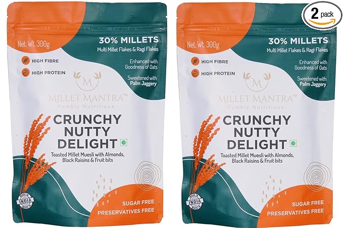 Millet Muesli Healthy Breakfast Cereal, Crunchy Nutty Delight, Diet Food for Weight Loss -300 gm, Pack of 2