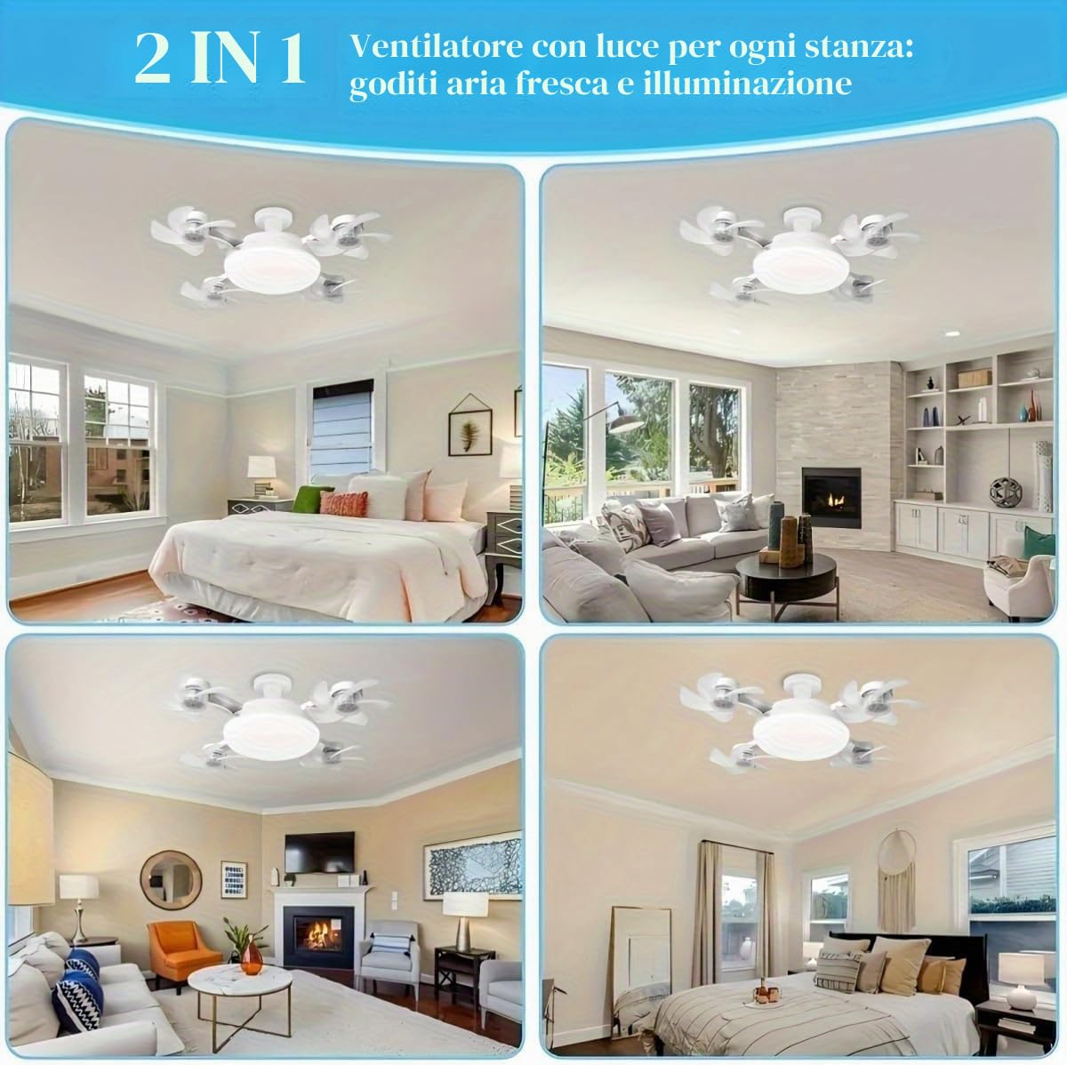 Ventilatore de Soffitto con Luce, Dimmerabile Regolabile Ceiling Fan Lampadina con ventilatore Plafoniera con Ventilatore Silenzioso Telecomando per Camera da Letto Interno Camera da Letto Ufficio