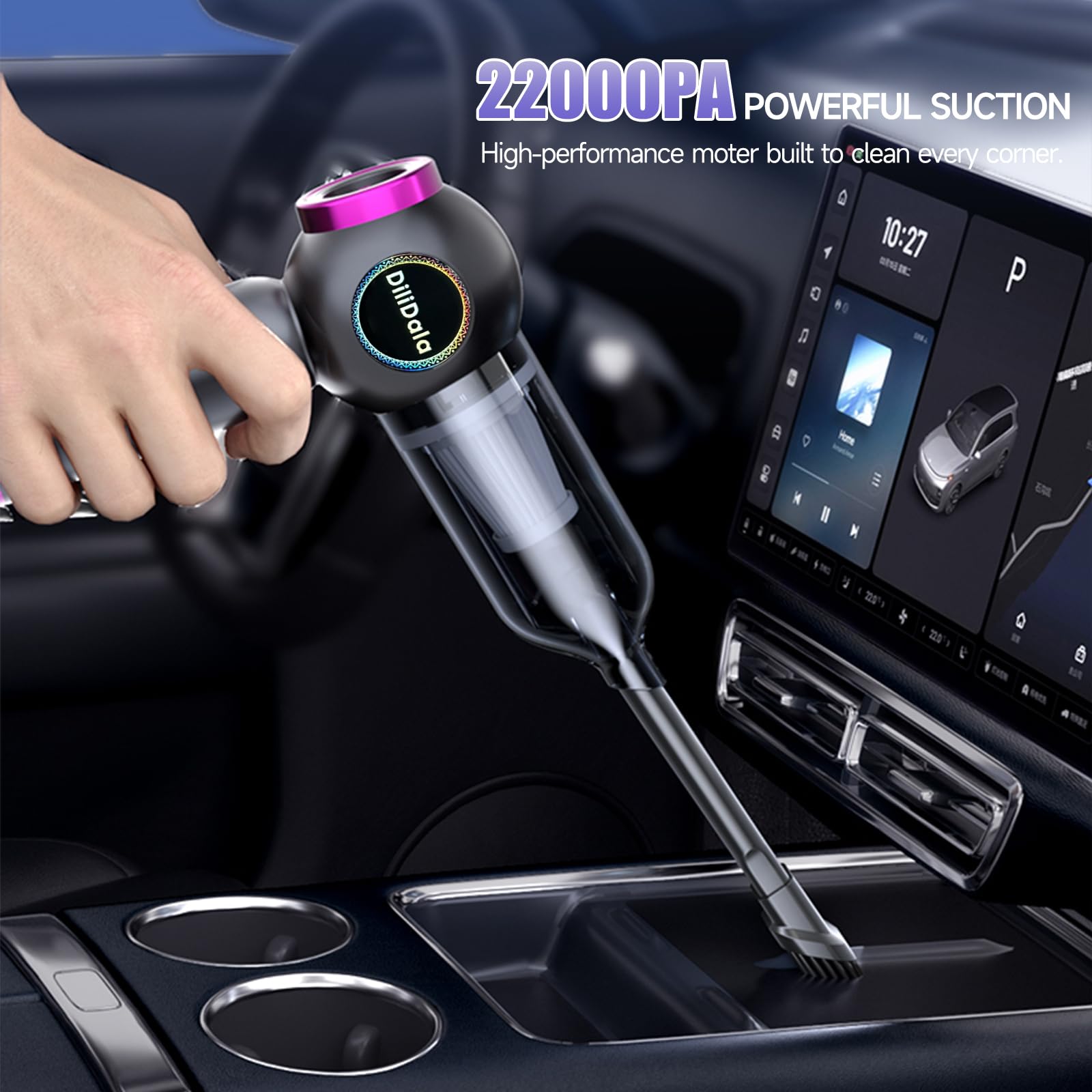 Handstaubsauger Akku für Auto, Auto Staubsauger Stark, 22000PA Handstaubsauger Kabellos,3-Gang 220000 U/min Elektrische Staubgebläse Druckluft für Küche,PC, Sofa, Büro, Haus& Tierhaar Reinigung
