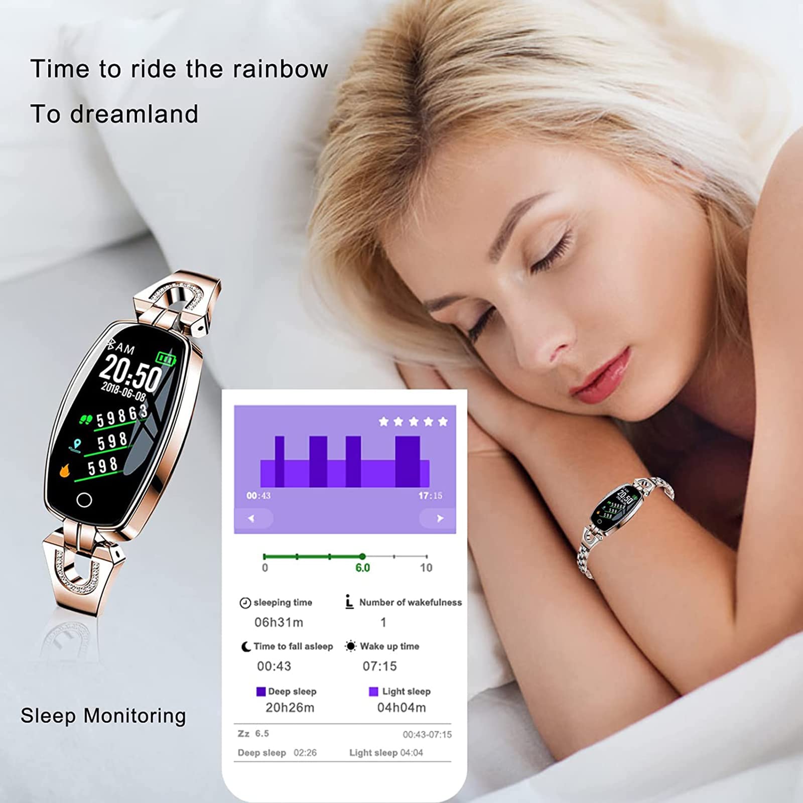 Damski smartwatch, modny ekran dotykowy, wodoodporny IP67, monitor aktywności z monitorem tętna, monitor snu dla systemu Android iOS, czarny