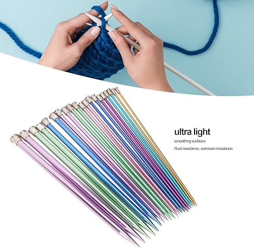 Miniatura 3 de Juego de 10 agujas de tejer, coloridas, de una sola punta, 9.8in, diferentes grosores, peso ligero, material de aluminio, juego de tejer universal