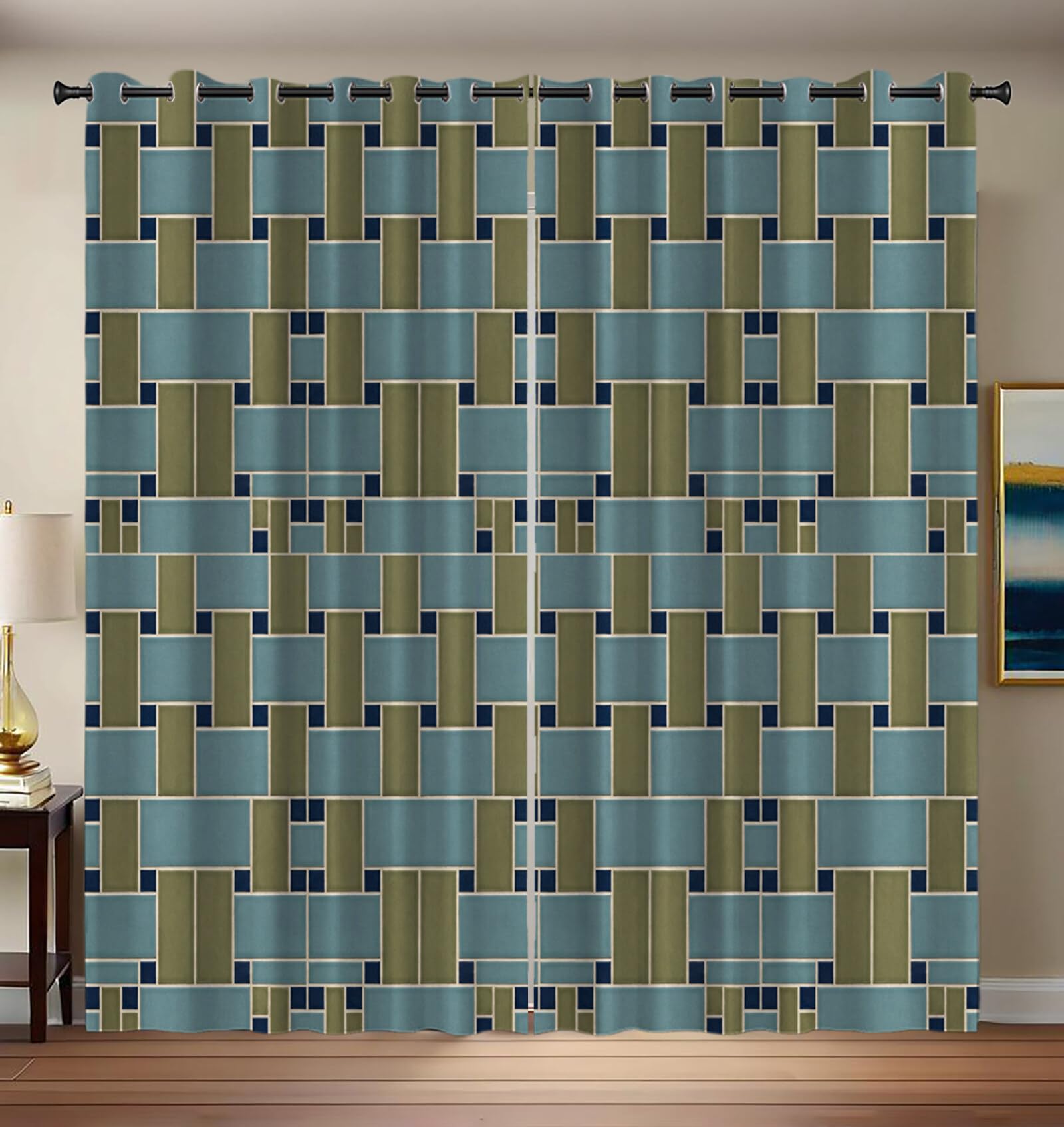 Rideau Occultant Blocs Rectangulaires Rideaux Chambre Salon Moderne 3D Style Géométrie Moderne Isolant Thermique Anti Froid Polyester Bruit Grande Largeur 2 Pièces, 140L X 220H Cm