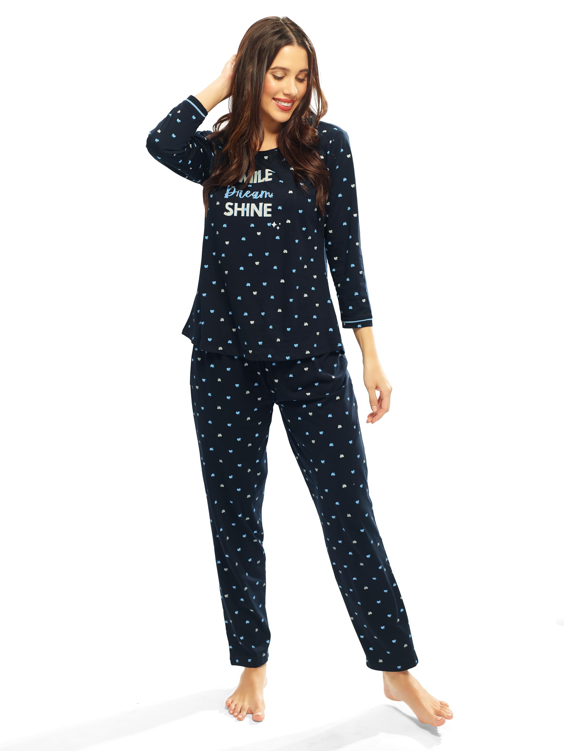 lotik Women's Cotton Heart Printed Full Sleeve Nightsuit Set-picture-8