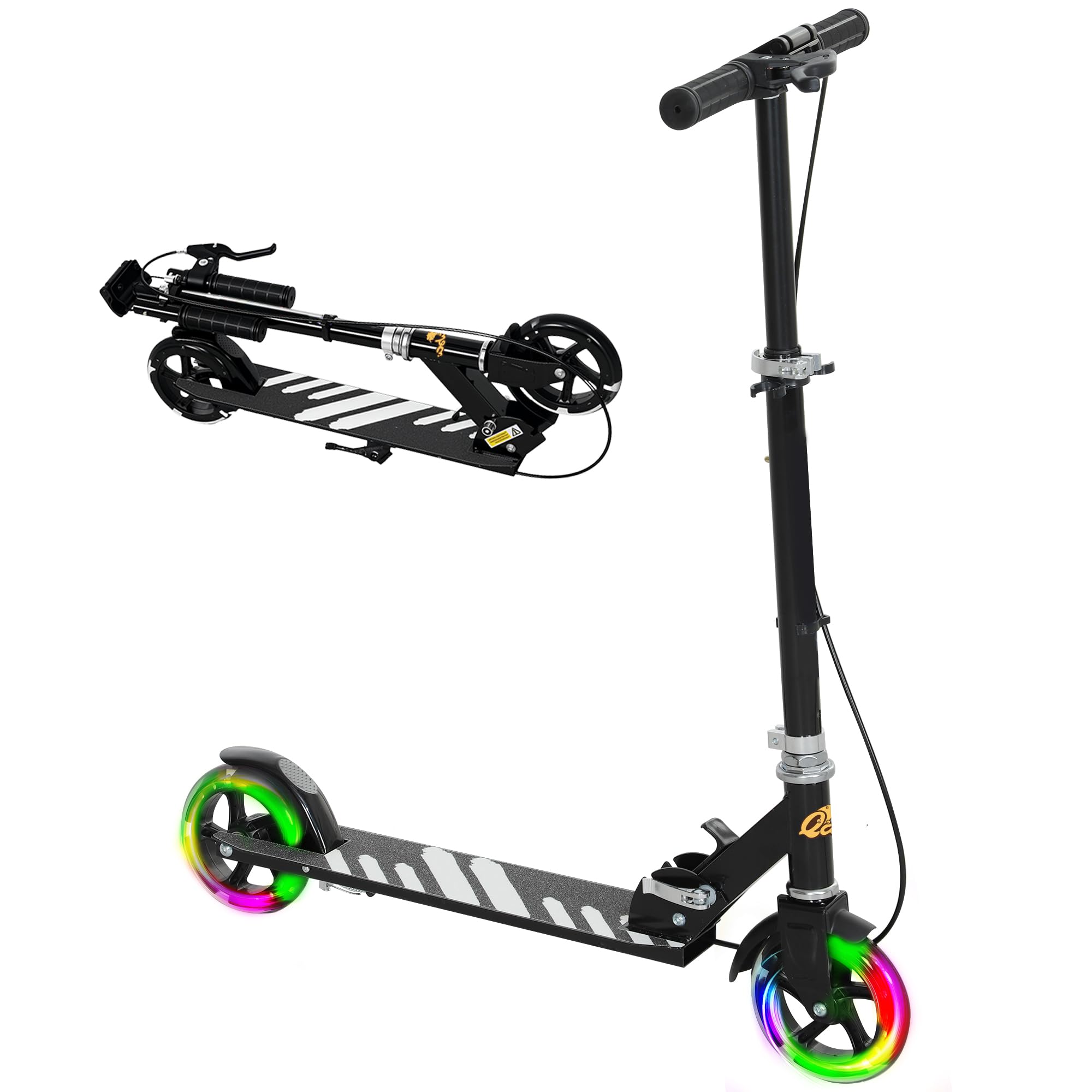 Qaba Scooter for Kids Ages 3-8, Folding Lightweight Kick Scooters with Light Up Wheels, 4 Levels Adjustable Handlebar, Rear Brake & Handbrake for Girls and Boys