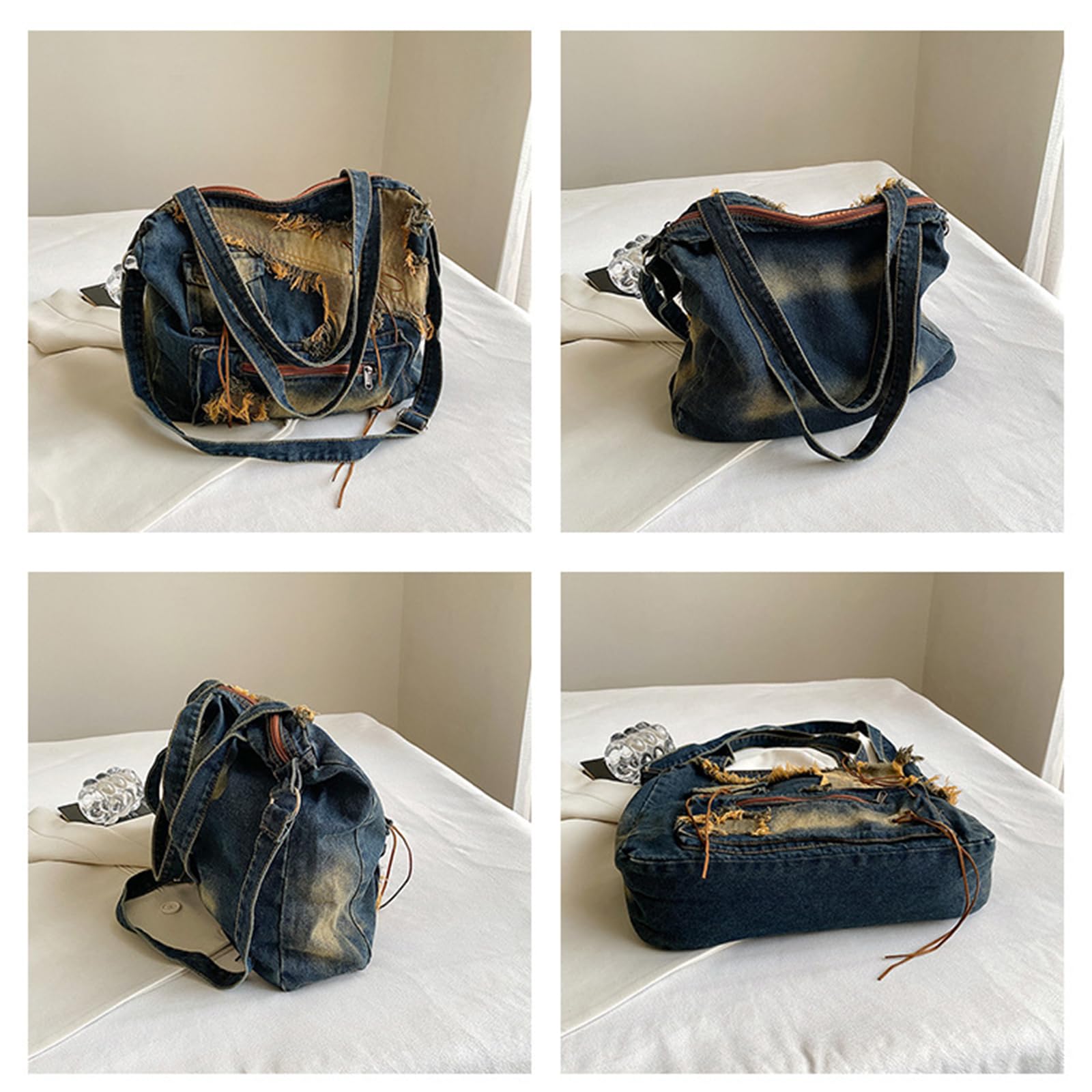 CORIOS Sac à Bandoulière en Denim pour Femme Sac à Main en Jean Grande Sacs Portés Épaule Léger Sac Hobo Sacs Cabas Rétro Sac Messager Occasionnel Sac Fourre Tout pour Travail Achat Voyage Bleu