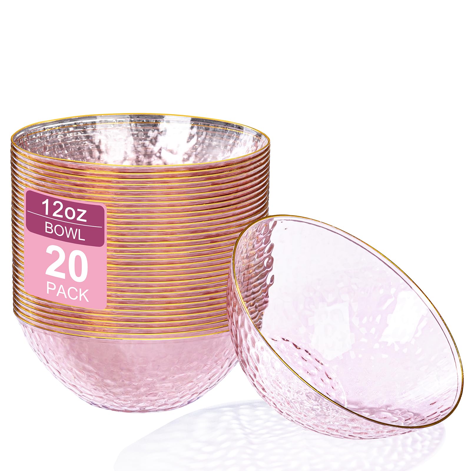 Photo 1 of *** BLUE *** Rubtlamp 20 Pack Clear Blue Disposable Bowls, Blue Plastic Bowls with Gold Rim, 12-16oz Premium Heavy Duty Plastic Dinner Bowls for Party, Wedding and Holiday