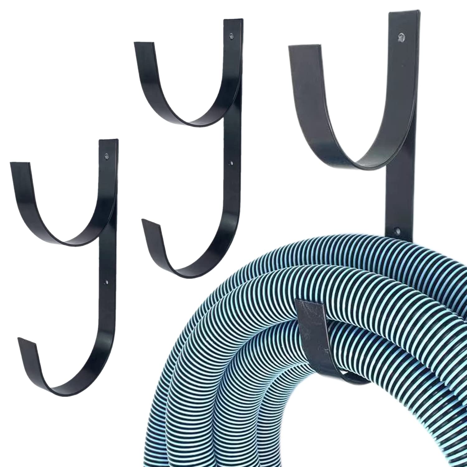 2 Pcs Set Wide Pool Pole Hangers Heavy Duty Black Aluminium Holder with Screws Pool Hose Hangers Perfect Hooks for Swimming Pool Telescopic Poles Vacuum Hose Skimmers Nets Brushes Garden Equipment