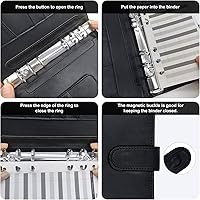 Vista 6 de Carpeta A5 con 6 anillos, mini carpeta de tarjetas fotográficas para papel de relleno A5, planificador personal de hojas sueltas con cierre de Negro