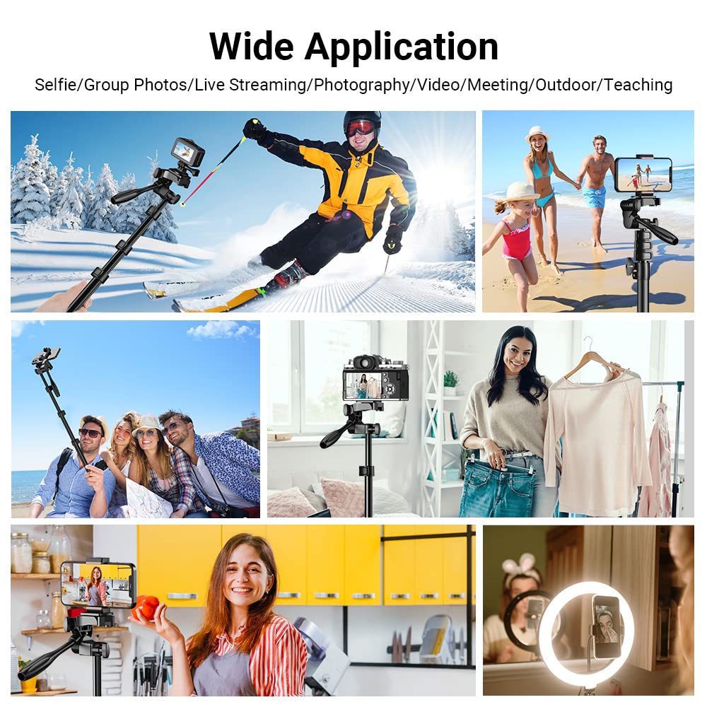 Irfora 180cm/70in Selfie Stick Treppiede in Lega di Alluminio con Sostituzione dell'Otturatore Remoto per GoPro Fotocamera Smartphone Vlog Selfie Foto di Gruppo Scattare Streaming Live