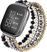 Vista 14 de CAGOS Bracelet Compatible with Fitbit Versa 4 Bands/3/Sense/Sense 2 for Women, Handmade Beaded Elastic Replacement Wristband for Versa 2/1/Lite