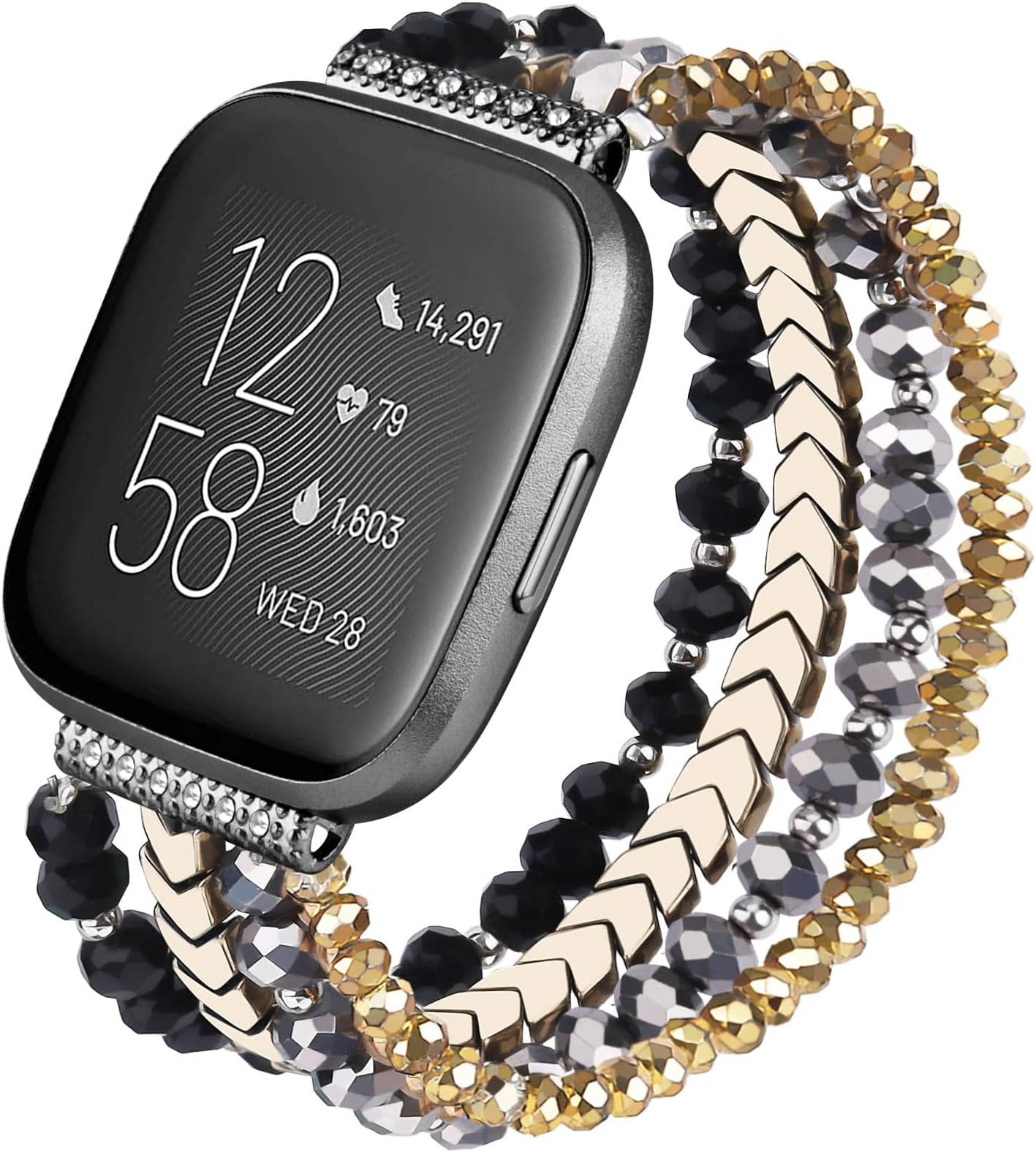 CAGOS Bracelet Compatible with Fitbit Versa 4 Bands/3/Sense/Sense 2 for Women, Handmade Beaded Elastic Replacement Wristband for Versa 2/1/Lite Watch/Special Edition Watch