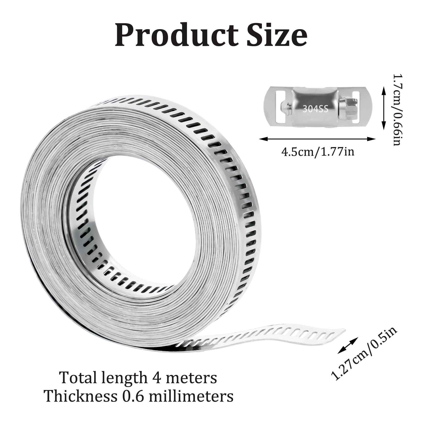 4M Fascette Metalliche Stringitubo Acciaio Inox, Fascette Stringitubo Metalliche Acciaio Inox 304 Regolabili, Cinghia Metallica Forata per Tubi Aacqua Gas Automobilistico, con 10 Clips Fissaggio