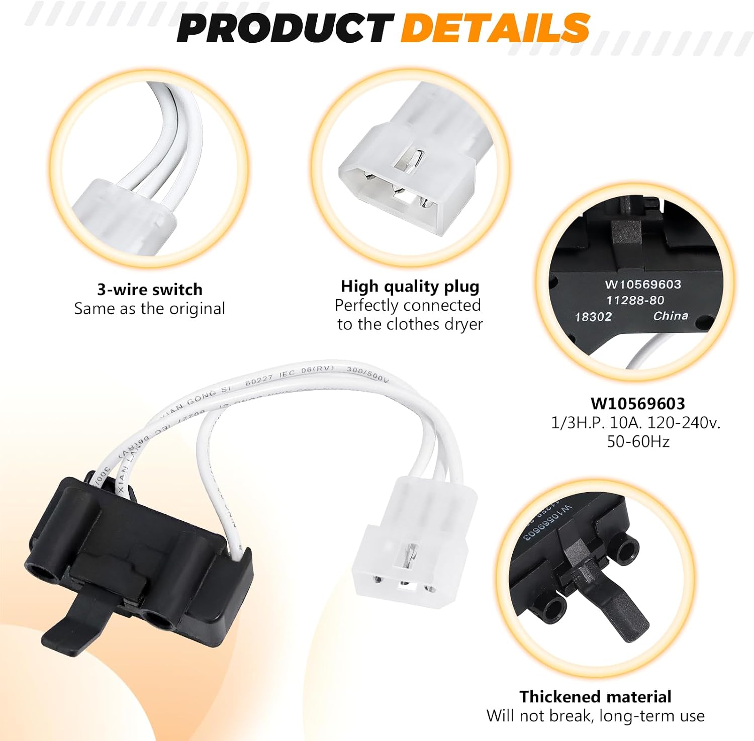 W10569603 Dryer Door Switch by Blutoget - Compatible for Whirlpool May-tag Ken-more Crosley Dryer & Washer Dryer Switch - W10569603 Door Switch Replace AP6023103 WPW10569603 PS11756443 EAP11756443