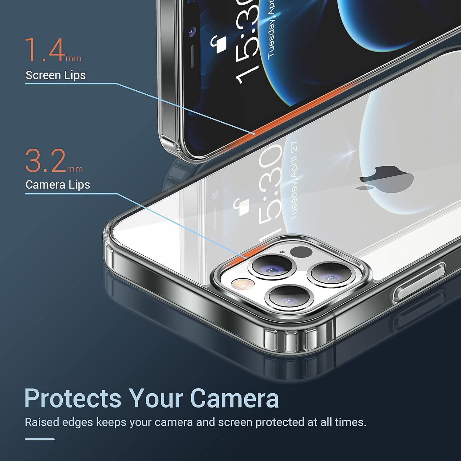 Elando Crystal Clear Phone Case Compatible with iPhone 12/12 Pro, Non-Yellowing Shockproof Protective Phone Case Slim Thin, 6.1 inch, Clear Gray
