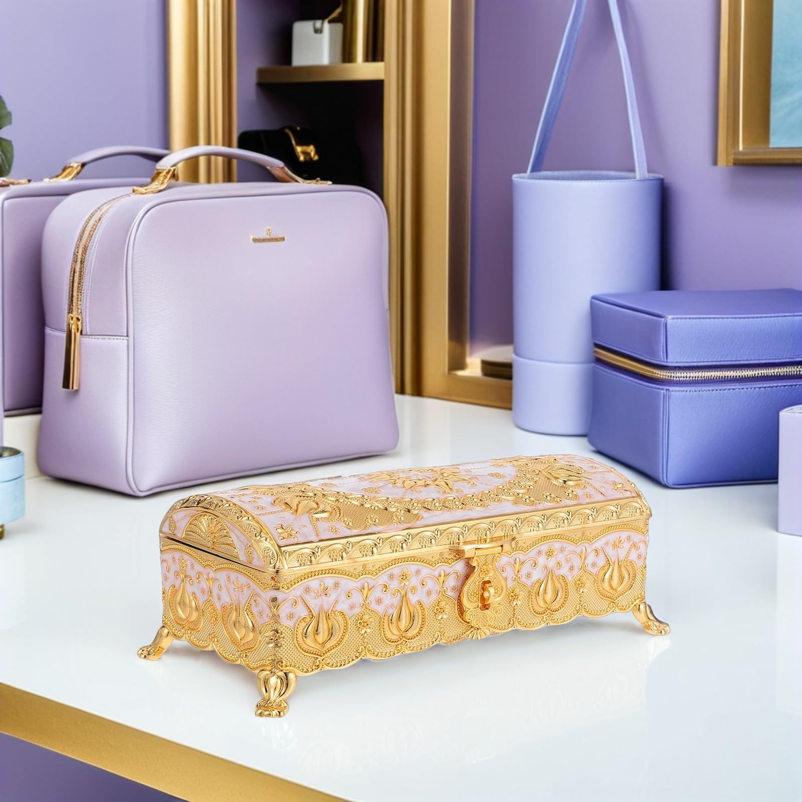 DOITOOL Schmuckkästchen Elegantes Geschenk Vintage aus Zinklegierung Rechteckige mit Flanell Innenfutter Aufbewahrungsbox zur Organisation von Ringen Ohrringen und Halsketten