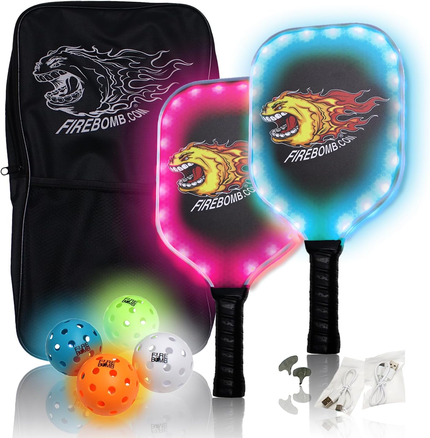 LED Rechargeable Light up Pickleball Paddle Set by FireBomb™