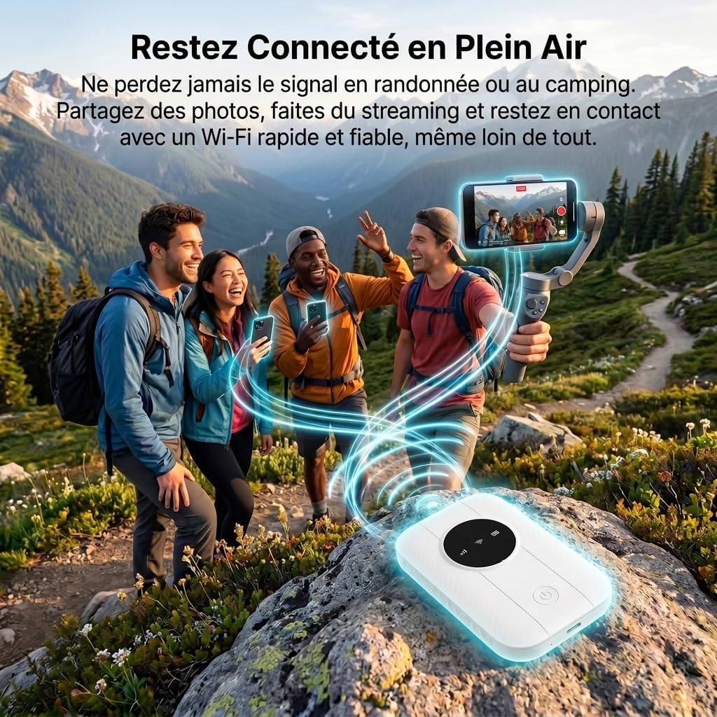 Routeur 5G Portable WiFi 6 avec Slot SIM Déverrouillé,Modem Mobile Haut Débit 5G/4G+,High Speed Travel Hotspot Mini Routeur Mobile,Connecte jusqu'à 32 appareils,Compatible Tous Opérateurs