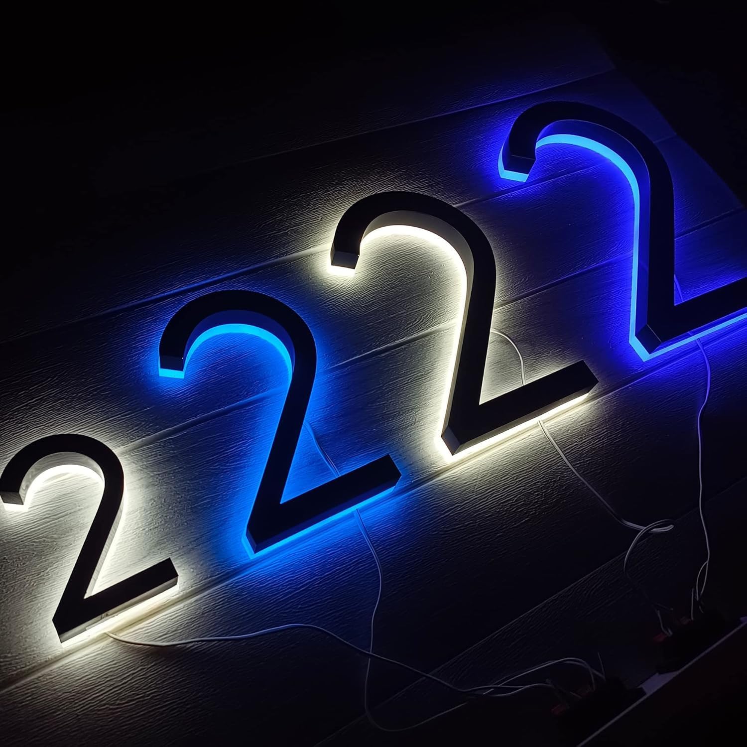 Custom Metal Blue Led House Numbers 3D Backlit Illuminated Letters House Number Light Modern Residential Door Plate Metal with Acrylic Address Sign Light Up, Custom, 25cm Height