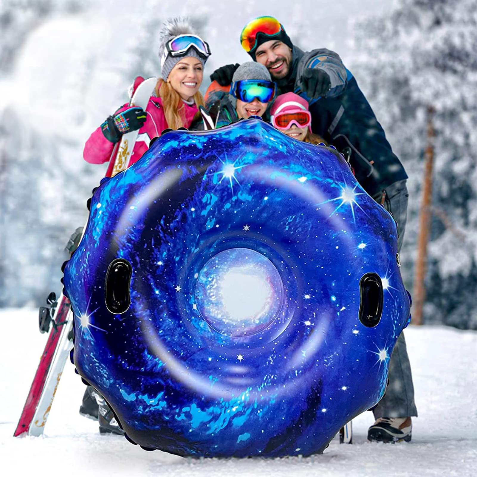Snow Tube 55" Plus Size, TOSKIESGO Snow Sled for Adults and Kids with 1mm Cold-Proof and Heavy Duty Material, Easy to Carry, Thickening Inflatable Snow Tube with Sturdy Handles