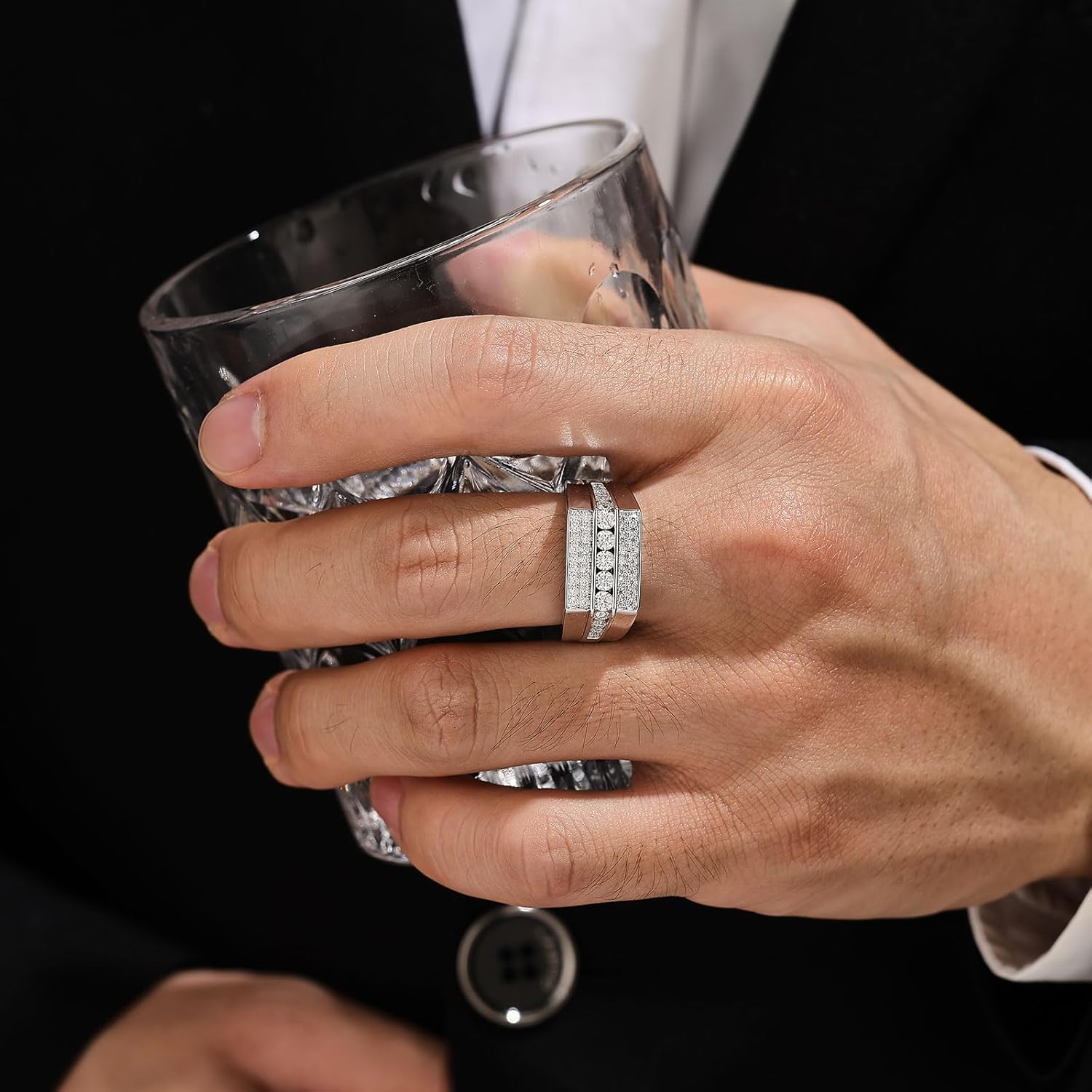 Moissanite Mens Wedding Band D Color VVS1 925 Sterling Silver Engagement Rings Pave Round Eternity Promise Ring Size 7-13 - Image 5