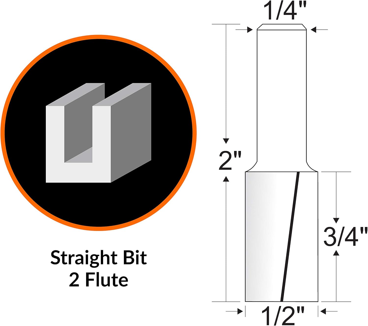 WEN RB107FF 1/2 in. Straight 2-Flute Carbide-Tipped Router Bit with 1/4 in. Shank and 3/4 in. Cutting Length