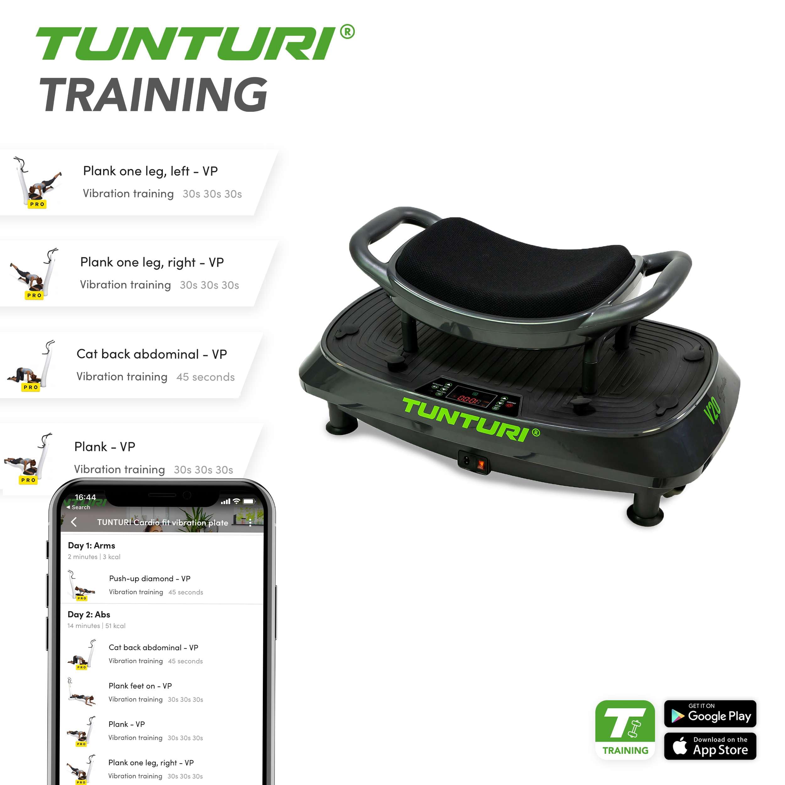 Tunturi Plateforme Vibrante Cardio Fit V20 - Plaque de Fitness et Cardio-Training Oscillante pour Perte de Poids