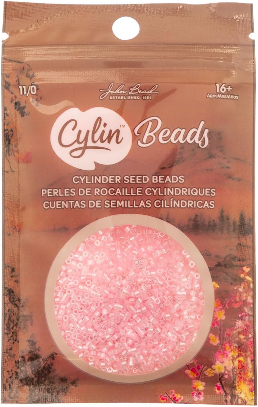 John Bead 25g Cylin Beads Light Crystal Pink Ceylon 11/0 Glass Cylindrical Seed Beads for Jewelry Bracelets Necklaces Earrings Making Embroidery