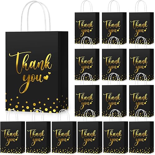 Perkoop 60 bolsas de regalo de agradecimiento a granel de papel dorado con asa para negocios, compras, bodas, baby shower, recuerdos de fiesta
