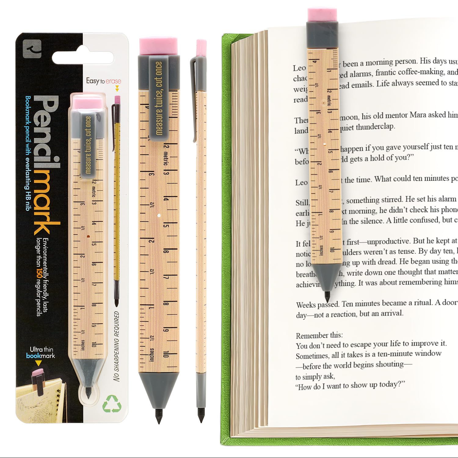 Gifts for Readers & Writers Pencil Bookmark & Page Marker - Slim Writing Tool & Stationery Accessory for Journal, Notebook, Planner, Book Annotations & Pencilmark Ruler