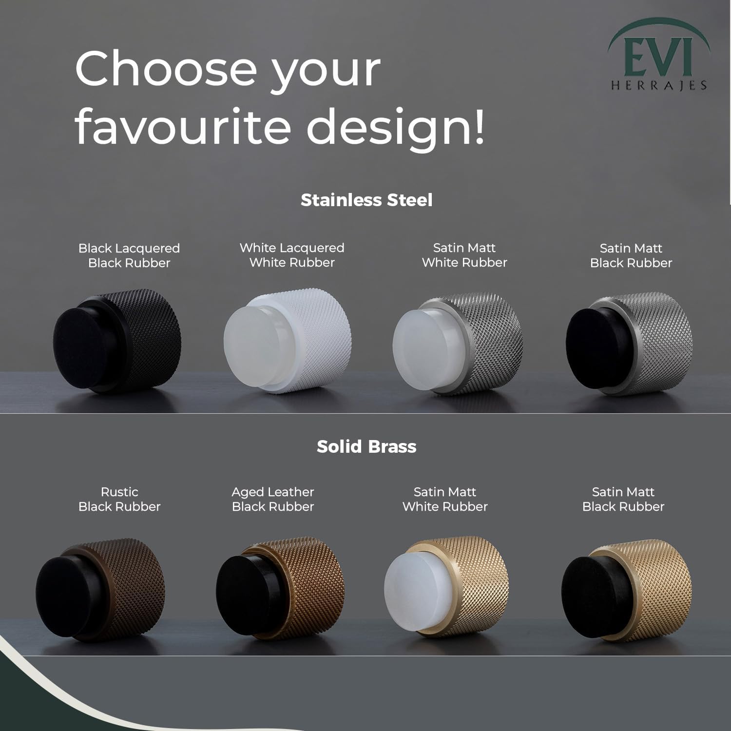 EVI Herrajes | Designer Wall Door Stop - Knurled Texture - 1.1" x 1.1" - Brass Leather Finished - Adhesive and Screw Fastening