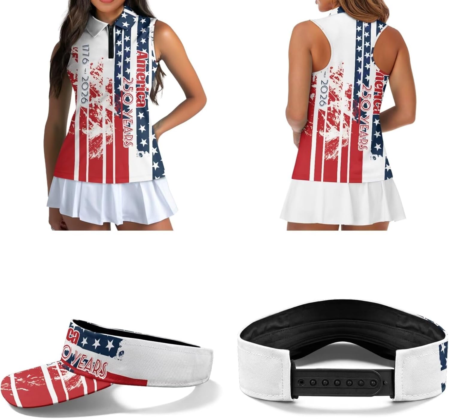 POLERO Golf Tank Top Women Golf Shirts and Visor Hat Collared Racerback Tennis Shirt Set Quarter Zip