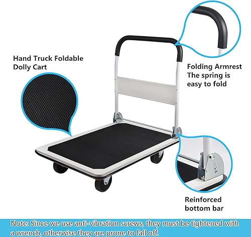 Miniatura 5 de LEADALLWAY Carro de empuje plegable de gran tamaño de 880 libras de gran tamaño, 35.8 x 24 x 34.3 pulgadas, blanco