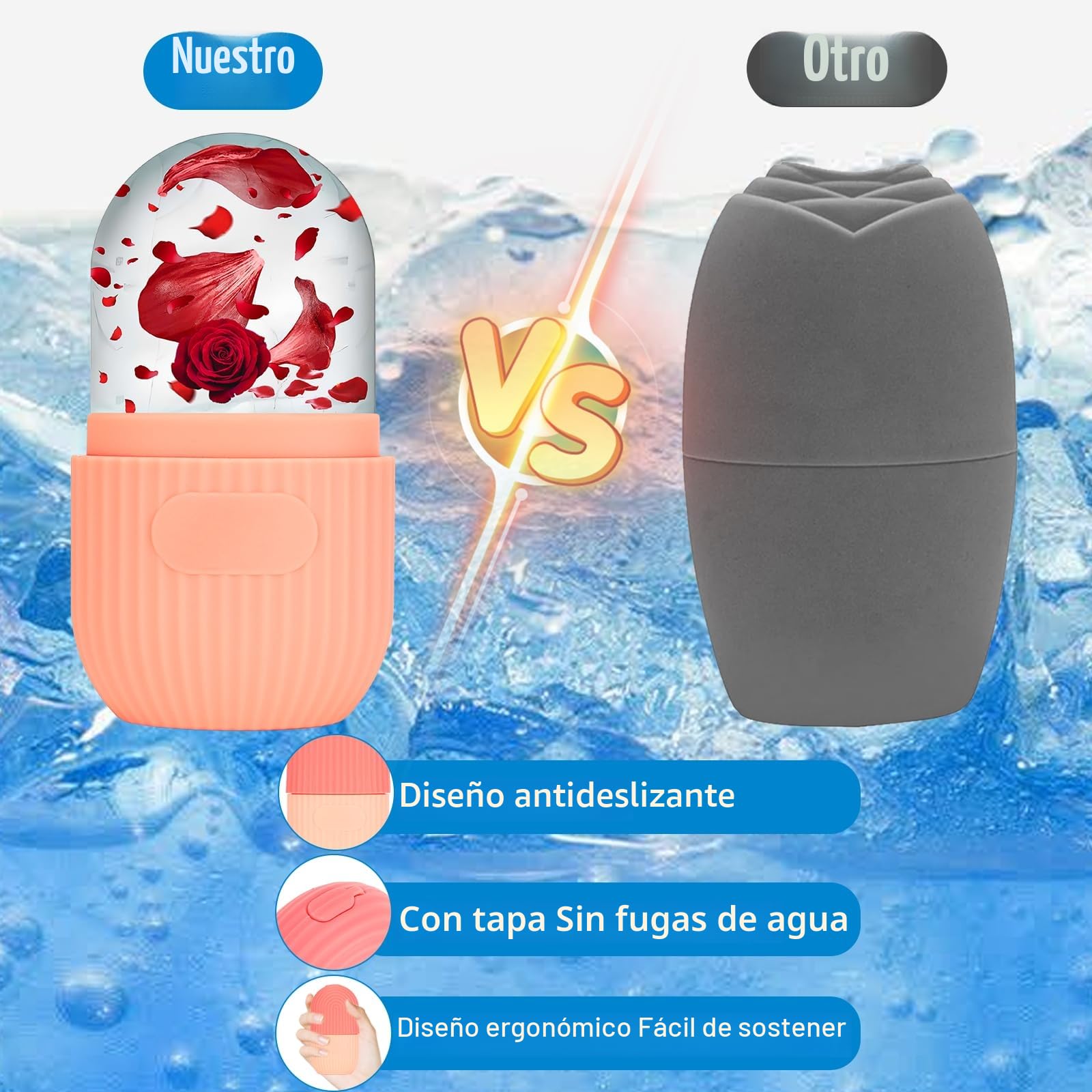 Ice Roller Facial, Hielo Para la Cara de Silicona, Reutilizable Rodillo Facial De Hielo, Rodillo Hielo Facial, Ayuda a Reducir Los Poros, Aliviar el Dolor, Masaje (rosa)