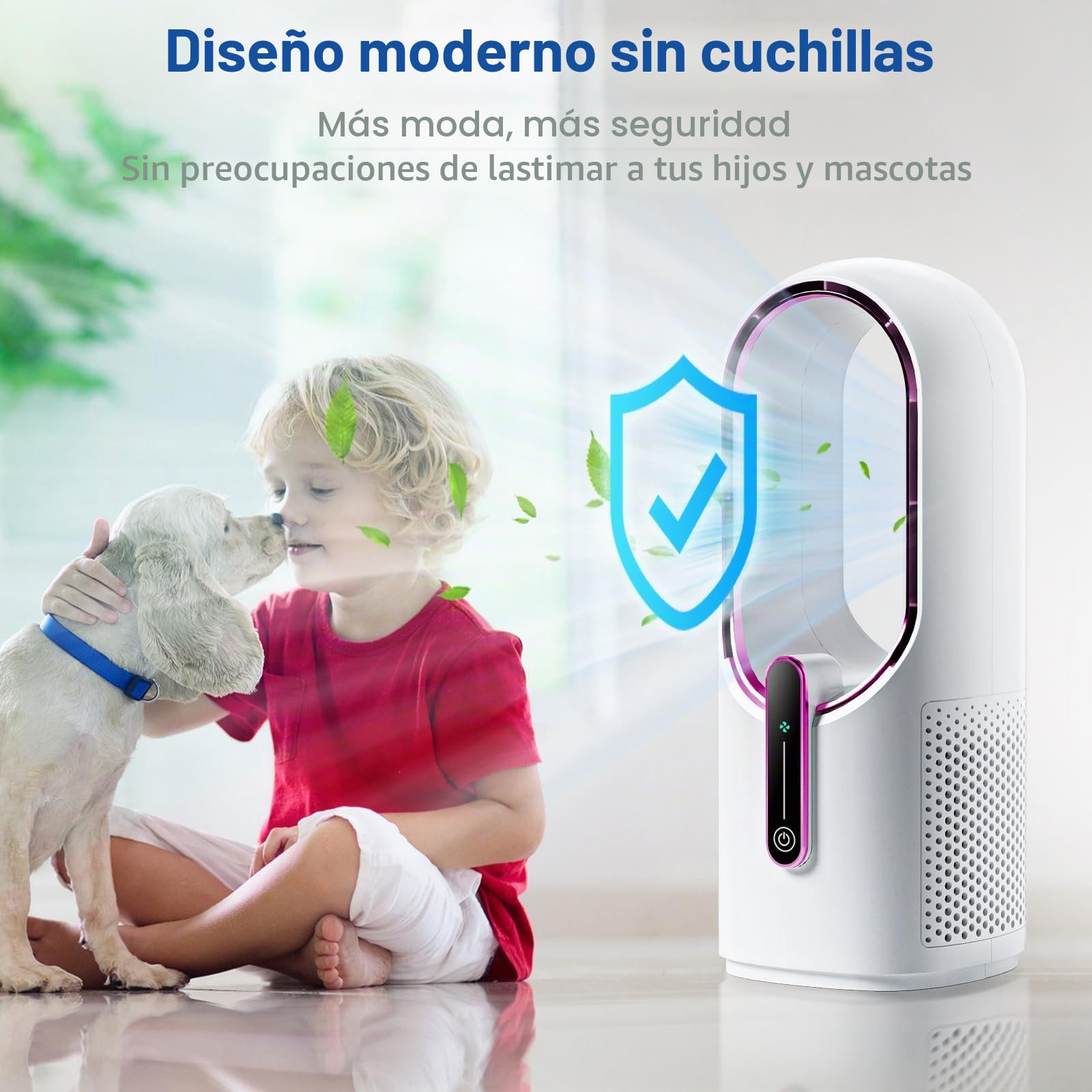 KONSIDEN Ventilador de escritorio sin aspas, pequeño ventilador recargable de 11.8 pulgadas, ventilador de oficina silencioso, 3 velocidades, control táctil, fácil de limpiar, ventilador de escritorio