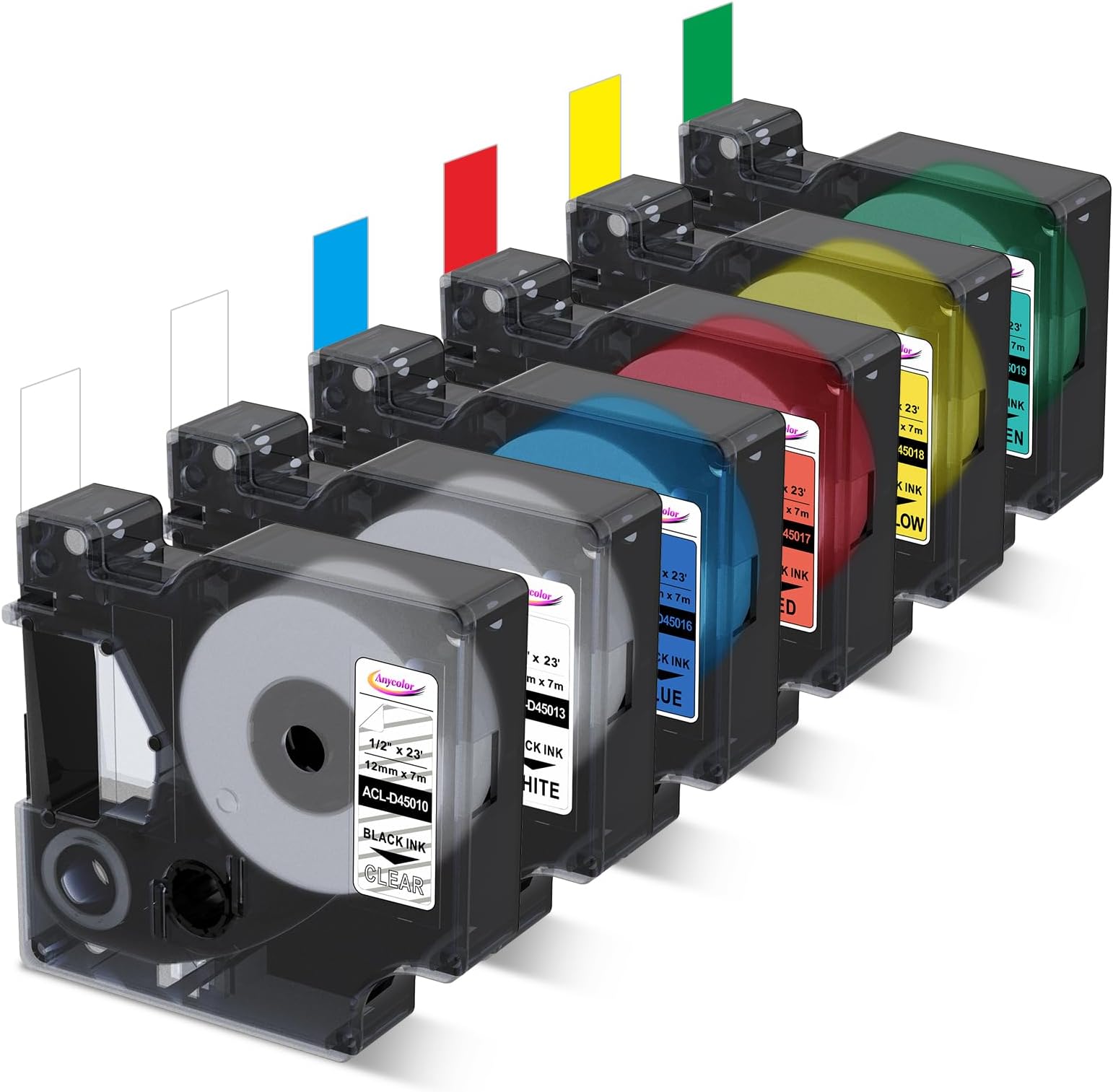 6-Pack Replace for Dymo D1 Label Tape 1/2" dymo Label Maker Refills D1 45013 45010 45016 45017 45018 45019 for LabelManager 160 280 PnP 360D 210D 420P COLORPOP Labeler, 12mm x 7m