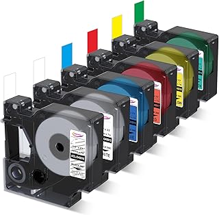 6-Pack Compatible with Dymo D1 Label Tape 1/2" Compatible with DYMO Label Maker Refills D1 45013 45010 45016 45017 45018 45019 Label for LabelManager 160 280 PnP 360D 210D 420P Label Maker