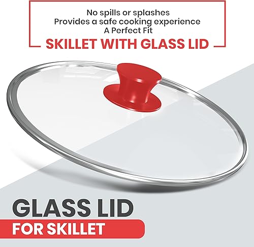 Miniatura 2 de Utopia Kitchen Sartén de hierro fundido pre-sazonado de 12 pulgadas con tapa, sartén de hierro fundido, utensilios de cocina seguros para uso en
