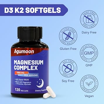 Magnesium Supplement with Vitamin D3 K2, Vegan - 120 Capsules