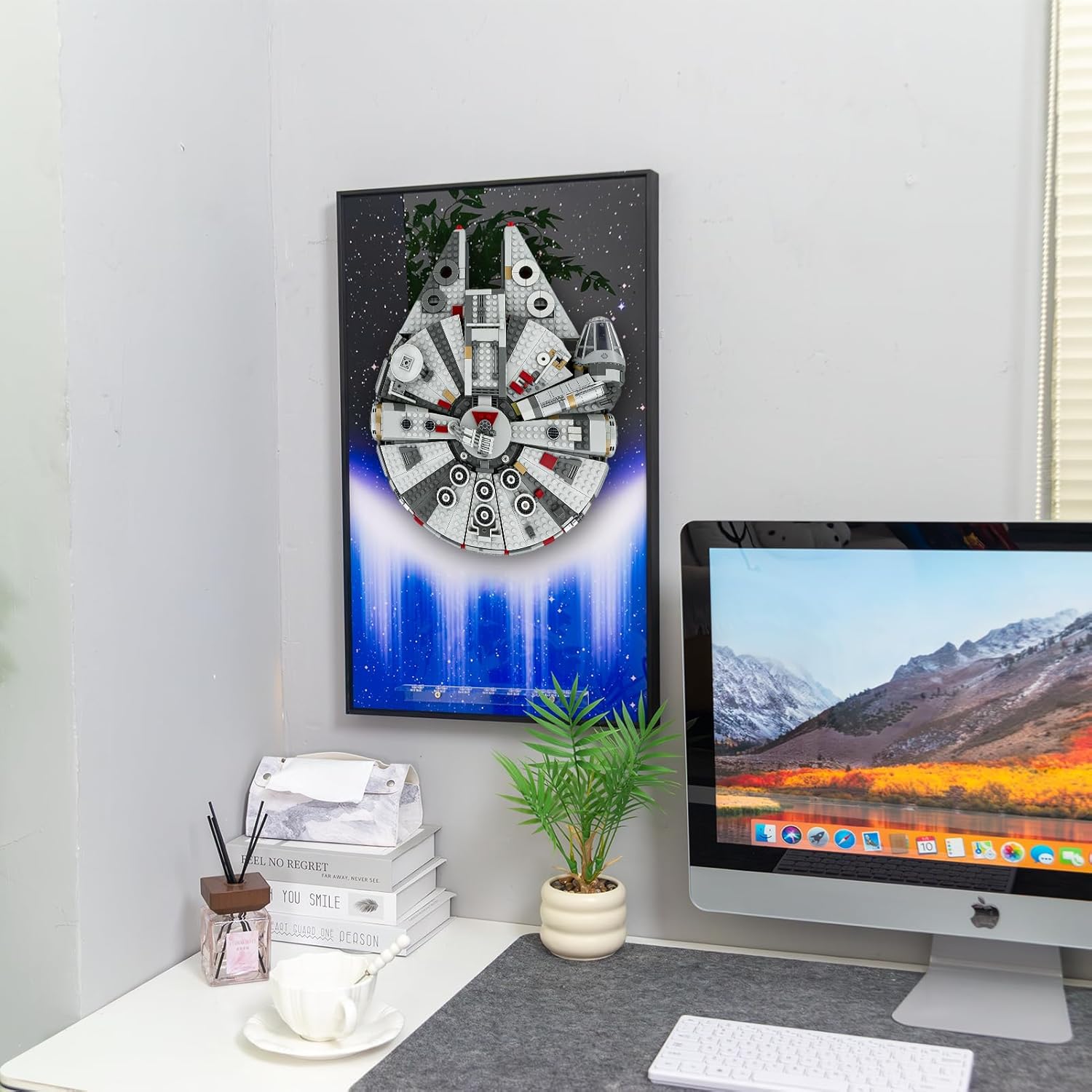 Display Wall Frame Compatible with LEGO Star Wars Millennium Falcon 75257, Wall Mount Display Case 25.6x15.7 Inches Aluminum Alloy Frame, Collectible Decorative Wall Board