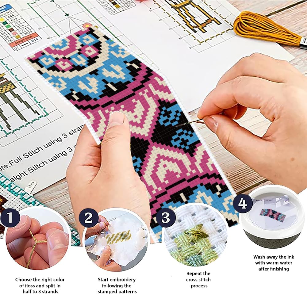 ACRNIGHEET 6PCS Cross Stitch Bookmark Kit for Beginner Mandala Stamped Cross Stitch Kits for Adults DIY Embroidery Bookmark Kits Crossstitch Kits Adult with Instructions Hand Craft Gift 11CT