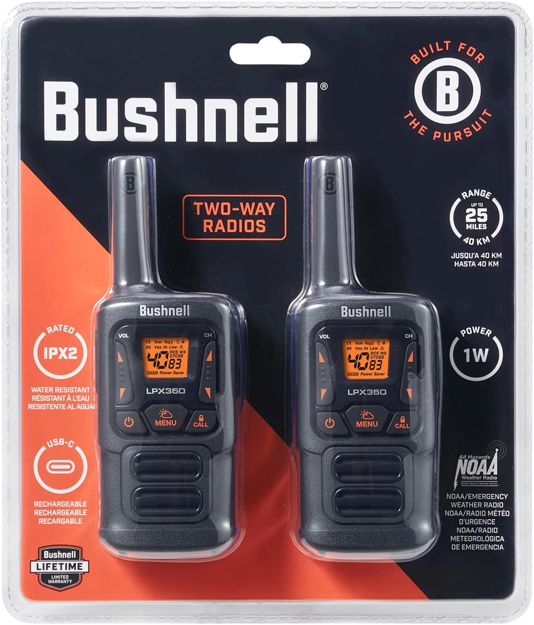 Close-up of Bushnell LPX350 radio front panel