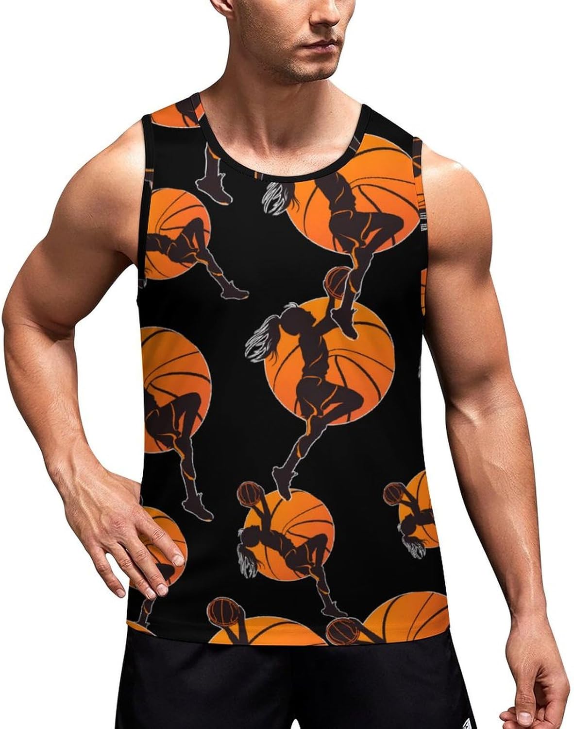 Basketball Girl Men's Tank Top Sleeveless Muscle Shirts Vest Beach T Shirts for Workout Gym