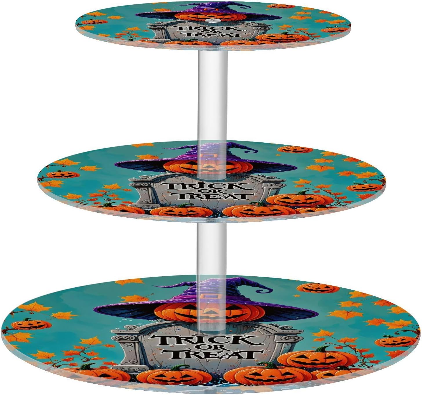 Tombstone Pumpkin Magic Hat Maple Leaves 3 Tier Acrylic Cupcake Stand, Cupcake Stand for 34 Cupcakes for Weddings, Christmas,Holidays,Parties,Birthday,Printed Cupcake Tower 23300739
