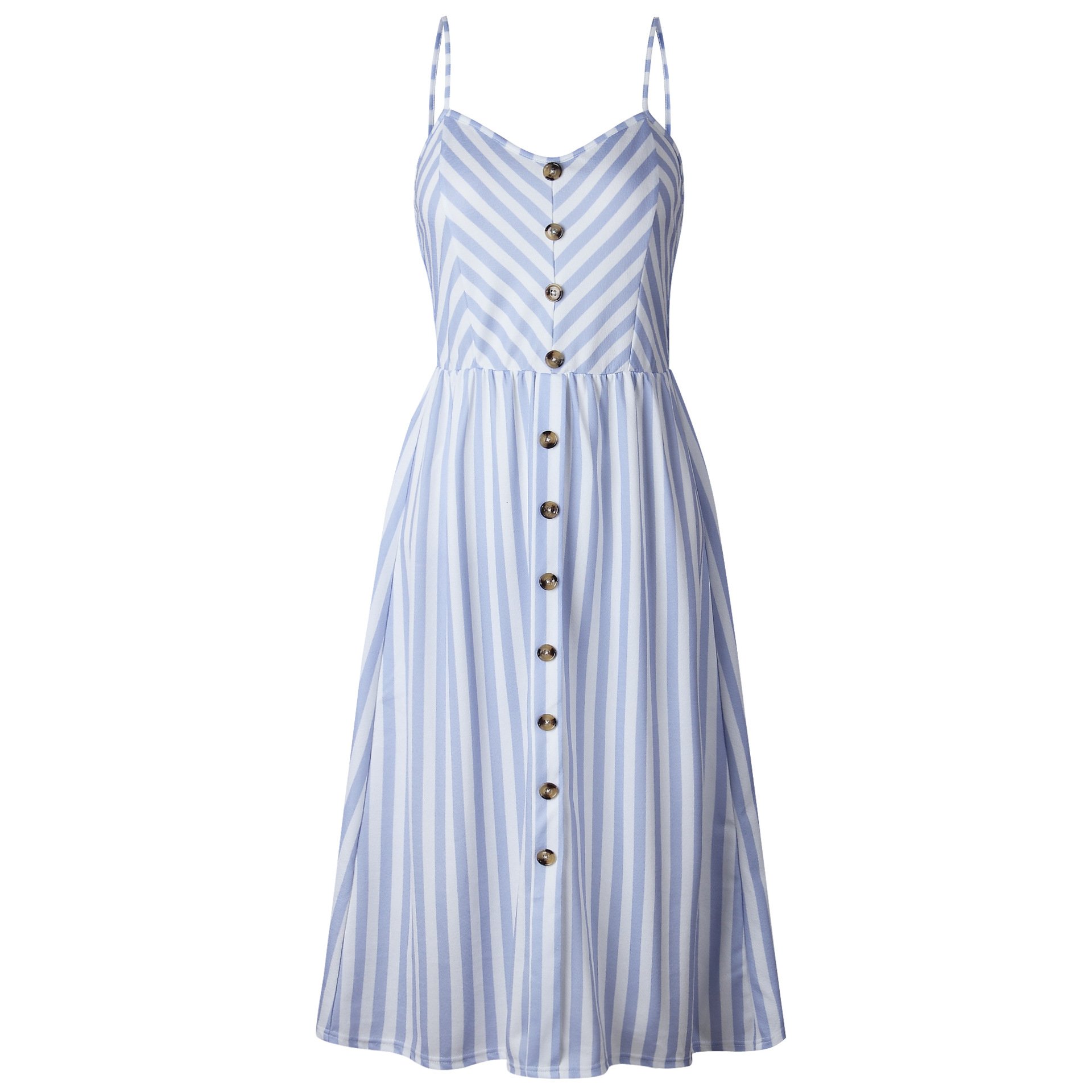 UBANTWomen's Dresses-Summer Floral Bohemian Adjustable Spaghetti Strap Button Down Swing Midi Dress with Pockets