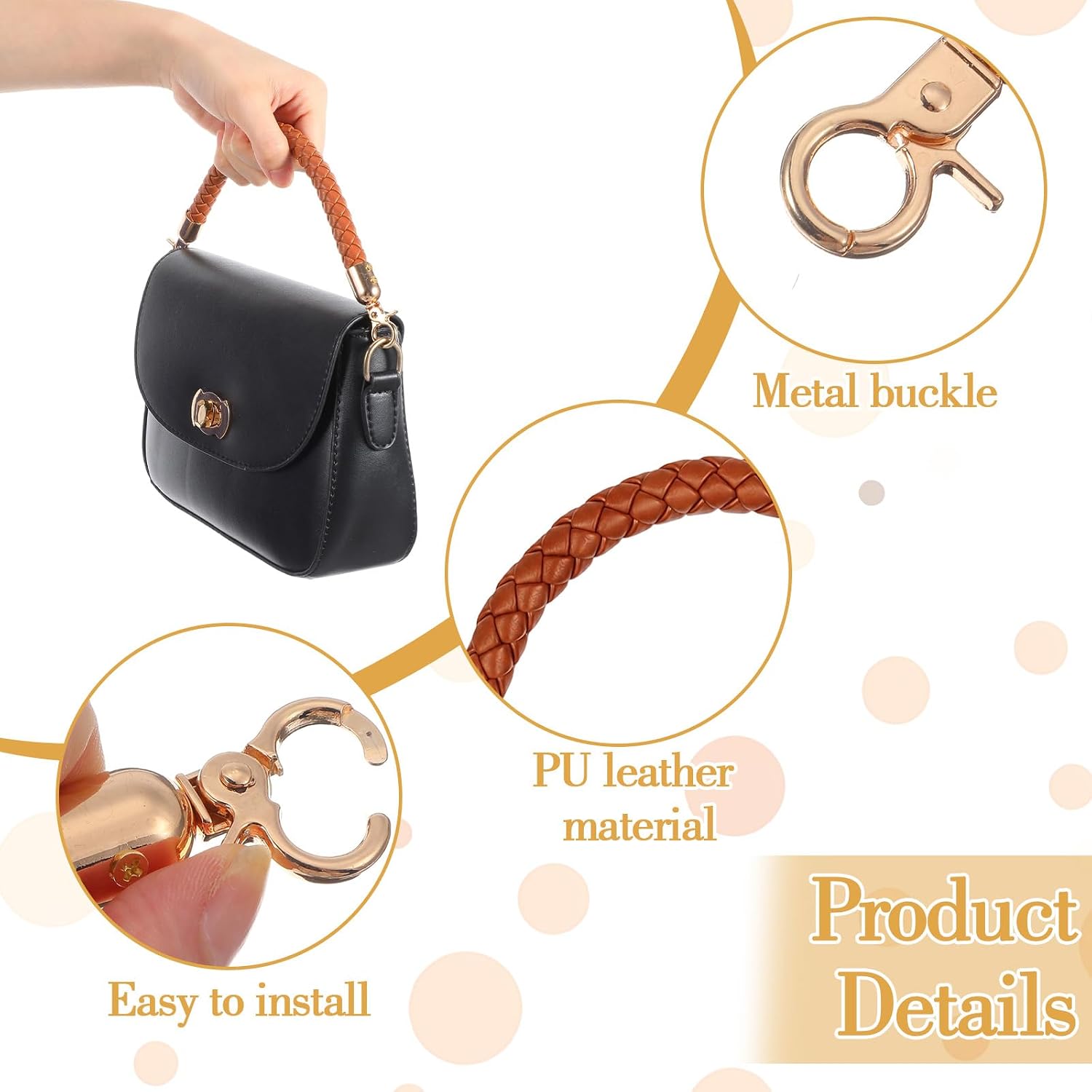 18 Pcs Short Leather Purse Handles, Braided Leather Handbag Handles for DIY