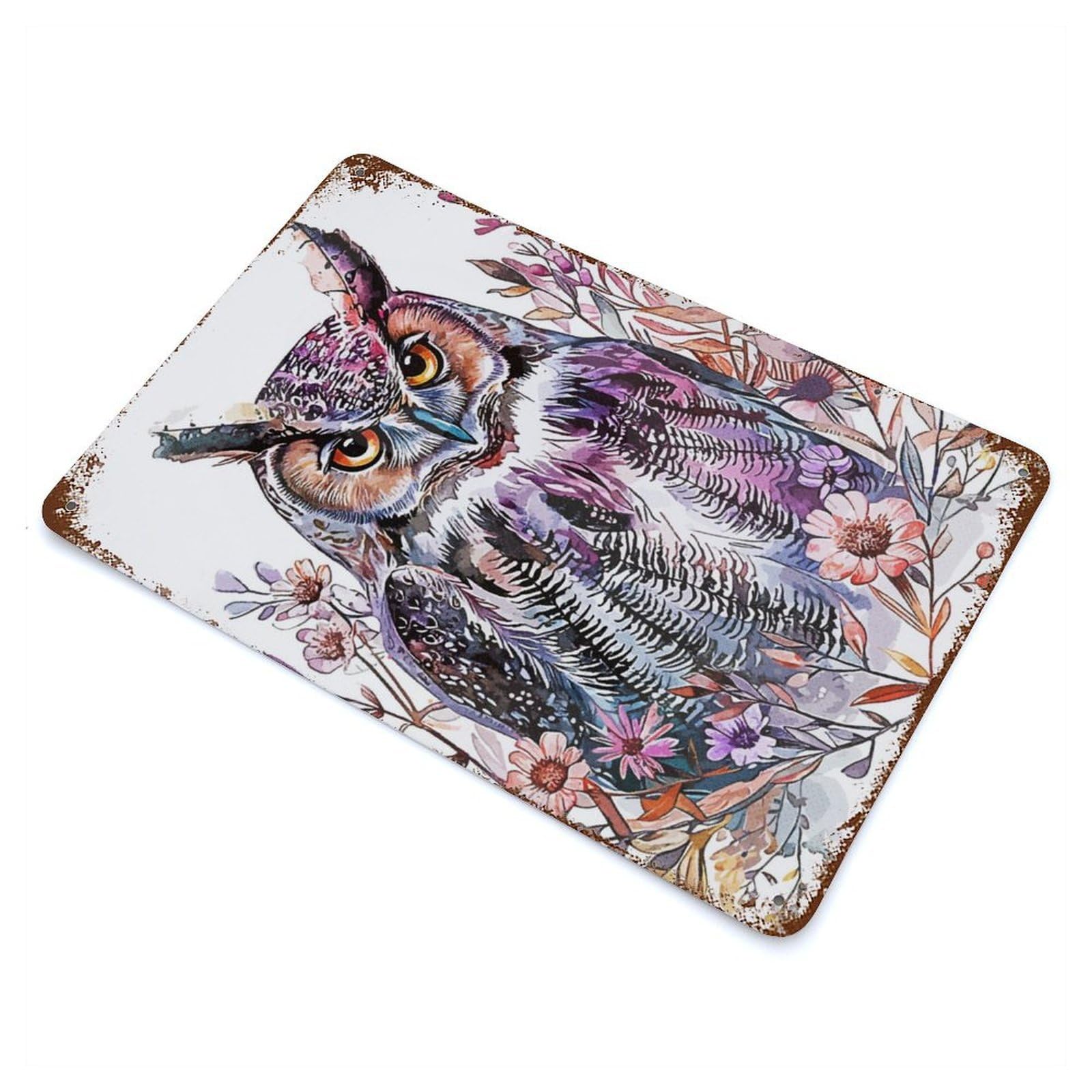 Owl Combine Flowers Retro Metal Sign 11.8"x7.9", for Pub, Kitchen And Man Cave Decor, Retro Wall Decor