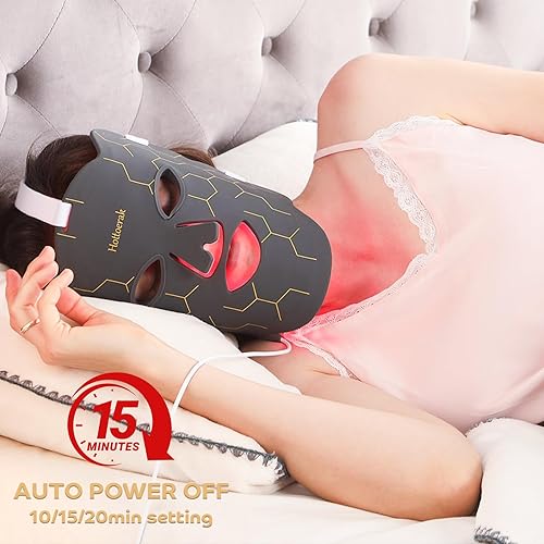  Red Light Mask, 660nm&850nm Silicone Infrared Light Mask with 5 Brightness & 10/15/20Min Timer, 222Chips Flexible LED Mask for Home Use 