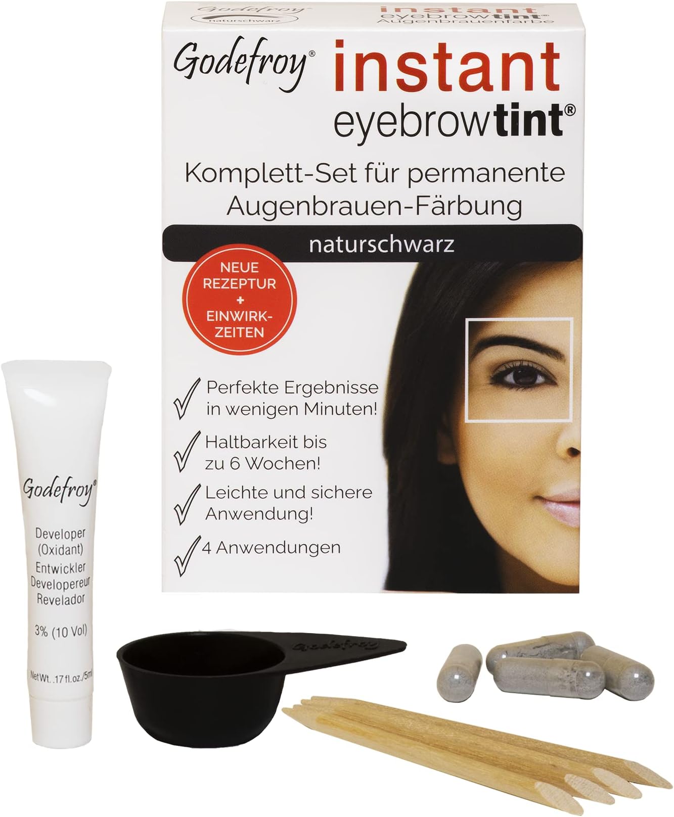 Instant Eyebrow Tint, Eyebrow Colour EU Formula, Colouring Set, Natural Black, Pack of 1 (1 x 4 Pieces)